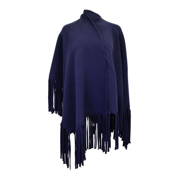 Burberry Fringe Shawl in Navy Blue Wool - Picture 1 of 4